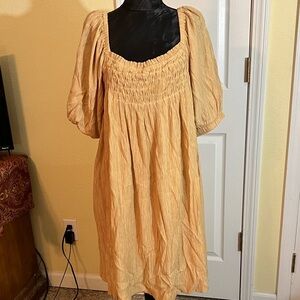 Easel Tan Long Sleeve Smocked Dress
